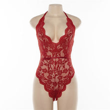 Load image into Gallery viewer, Cryptographic Backless halter lace bodysuit transparent female body hot sexy teddies 2019 jumpsuits women deep V sheer bodysuits
