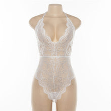 Load image into Gallery viewer, Cryptographic Backless halter lace bodysuit transparent female body hot sexy teddies 2019 jumpsuits women deep V sheer bodysuits