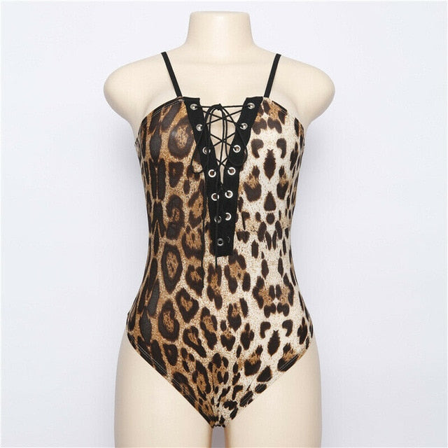 Womens Leopard Print 2019 Bodysuit Ladis Summer Leopard Bandage Bustier Bodycon Bodysuit Jumpsuit Romper Top Blouse