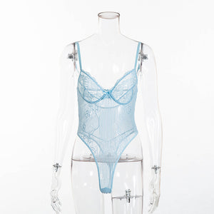 Cryptographic hot sale sheer lace bodysuit women backless transparent mesh bow sexy jumpsuit 2019 catsuit straps bodysuits thong