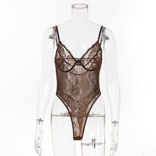 Load image into Gallery viewer, Cryptographic hot sale sheer lace bodysuit women backless transparent mesh bow sexy jumpsuit 2019 catsuit straps bodysuits thong