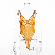 Load image into Gallery viewer, Cryptographic hot sale sheer lace bodysuit women backless transparent mesh bow sexy jumpsuit 2019 catsuit straps bodysuits thong