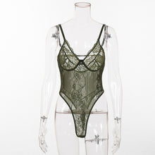 Load image into Gallery viewer, Cryptographic hot sale sheer lace bodysuit women backless transparent mesh bow sexy jumpsuit 2019 catsuit straps bodysuits thong