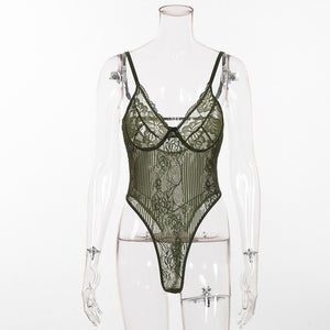 Cryptographic hot sale sheer lace bodysuit women backless transparent mesh bow sexy jumpsuit 2019 catsuit straps bodysuits thong