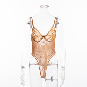 Cryptographic hot sale sheer lace bodysuit women backless transparent mesh bow sexy jumpsuit 2019 catsuit straps bodysuits thong