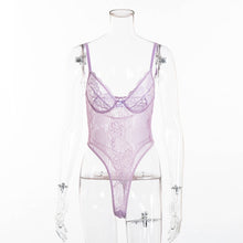 Load image into Gallery viewer, Cryptographic hot sale sheer lace bodysuit women backless transparent mesh bow sexy jumpsuit 2019 catsuit straps bodysuits thong