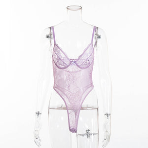 Cryptographic hot sale sheer lace bodysuit women backless transparent mesh bow sexy jumpsuit 2019 catsuit straps bodysuits thong