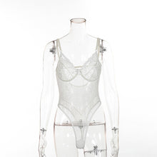 Load image into Gallery viewer, Cryptographic hot sale sheer lace bodysuit women backless transparent mesh bow sexy jumpsuit 2019 catsuit straps bodysuits thong
