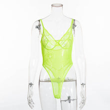 Load image into Gallery viewer, Cryptographic hot sale sheer lace bodysuit women backless transparent mesh bow sexy jumpsuit 2019 catsuit straps bodysuits thong