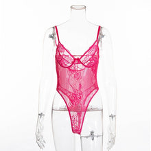Load image into Gallery viewer, Cryptographic hot sale sheer lace bodysuit women backless transparent mesh bow sexy jumpsuit 2019 catsuit straps bodysuits thong