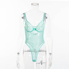 Load image into Gallery viewer, Cryptographic hot sale sheer lace bodysuit women backless transparent mesh bow sexy jumpsuit 2019 catsuit straps bodysuits thong