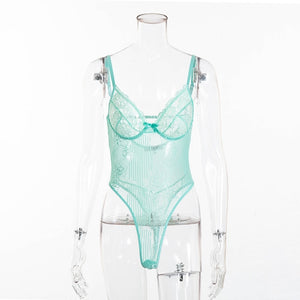 Cryptographic hot sale sheer lace bodysuit women backless transparent mesh bow sexy jumpsuit 2019 catsuit straps bodysuits thong