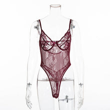 Load image into Gallery viewer, Cryptographic hot sale sheer lace bodysuit women backless transparent mesh bow sexy jumpsuit 2019 catsuit straps bodysuits thong