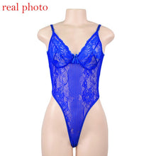 Load image into Gallery viewer, Cryptographic hot sale sheer lace bodysuit women backless transparent mesh bow sexy jumpsuit 2019 catsuit straps bodysuits thong