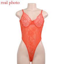 Load image into Gallery viewer, Cryptographic hot sale sheer lace bodysuit women backless transparent mesh bow sexy jumpsuit 2019 catsuit straps bodysuits thong